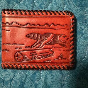 Tooled Brown Leather Folding Wallet for Man. NWOT